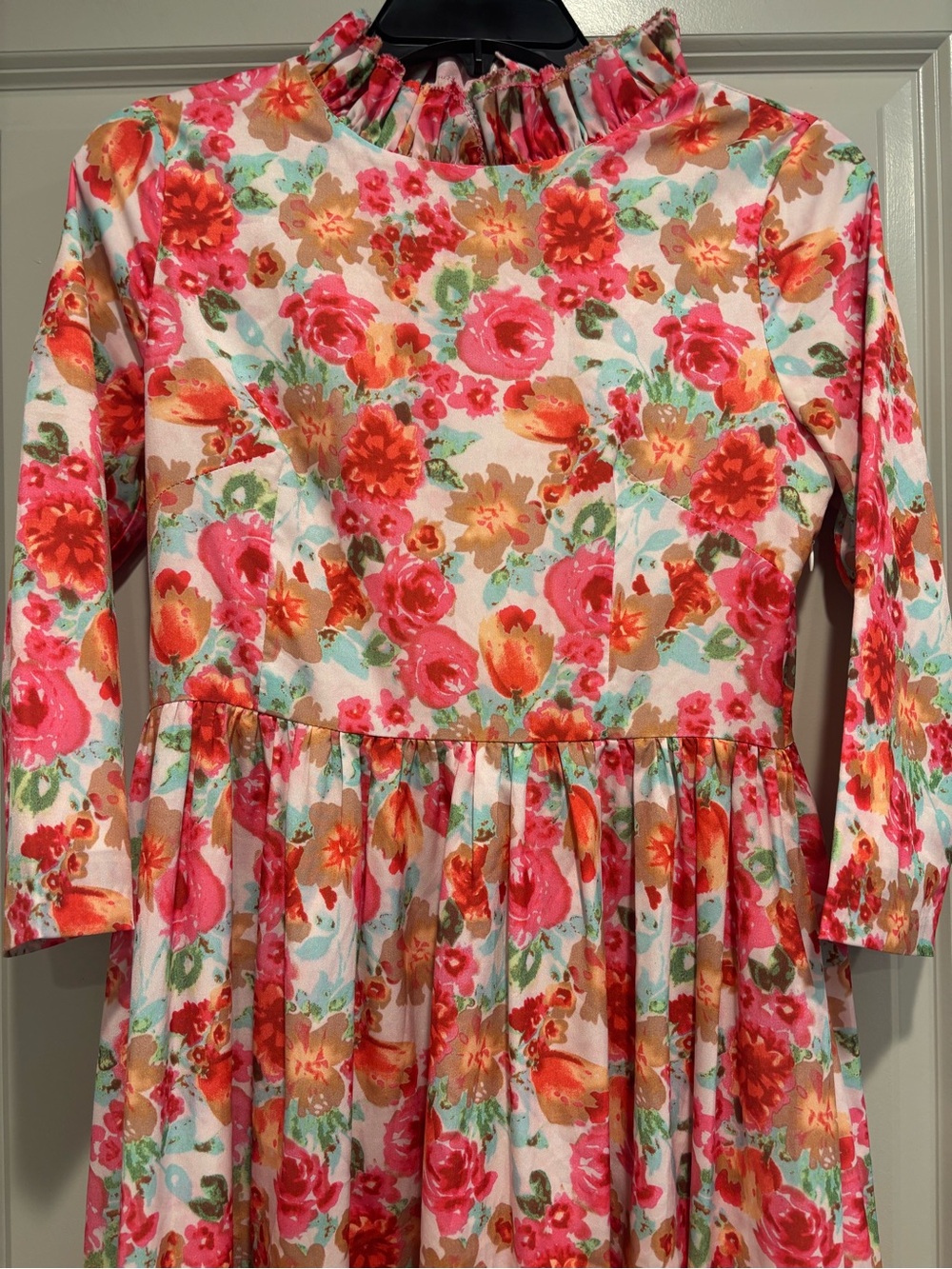 Dainty Jewells Floral Flowy 3/4-Sleeve Ruffle Neck Midi Dress - Pink Multi S - Picture 3 of 10